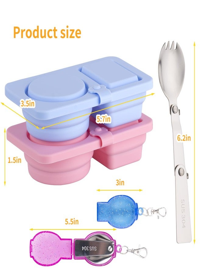 STILTOOL Silicone Snack Containers with Lids, 2Pcs Reusable Snack Pack Containers, 2 Compartment Snack Container, Collapsible with 2 Salad Spoons for Sauces/Fruits/Ice Cream,Portable for Travel/Picnic/Office - Image 2
